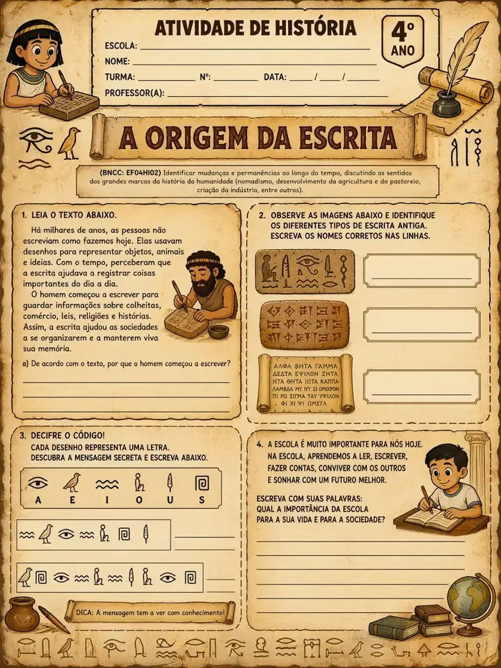 Atividade de História - A Origem da Escrita